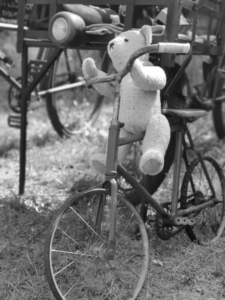 Teddy på en cykel