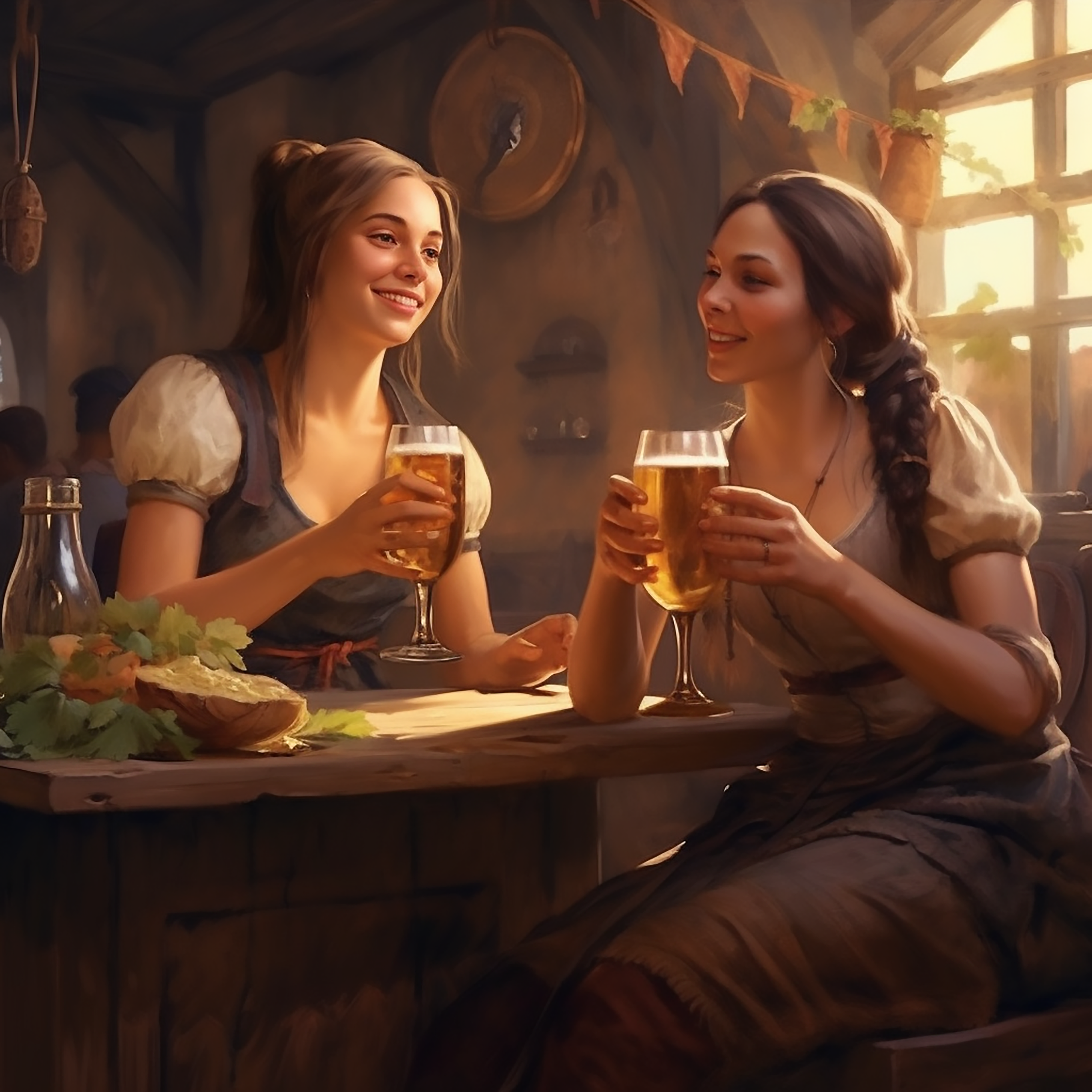 Zwei Frauen trinken gemütlich ihr Bier