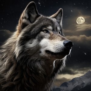 月明かりの中の狼