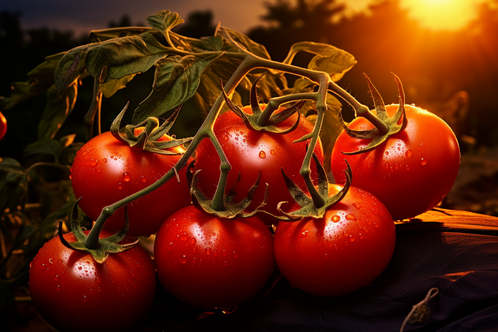 夕暮れの光の中のトマト