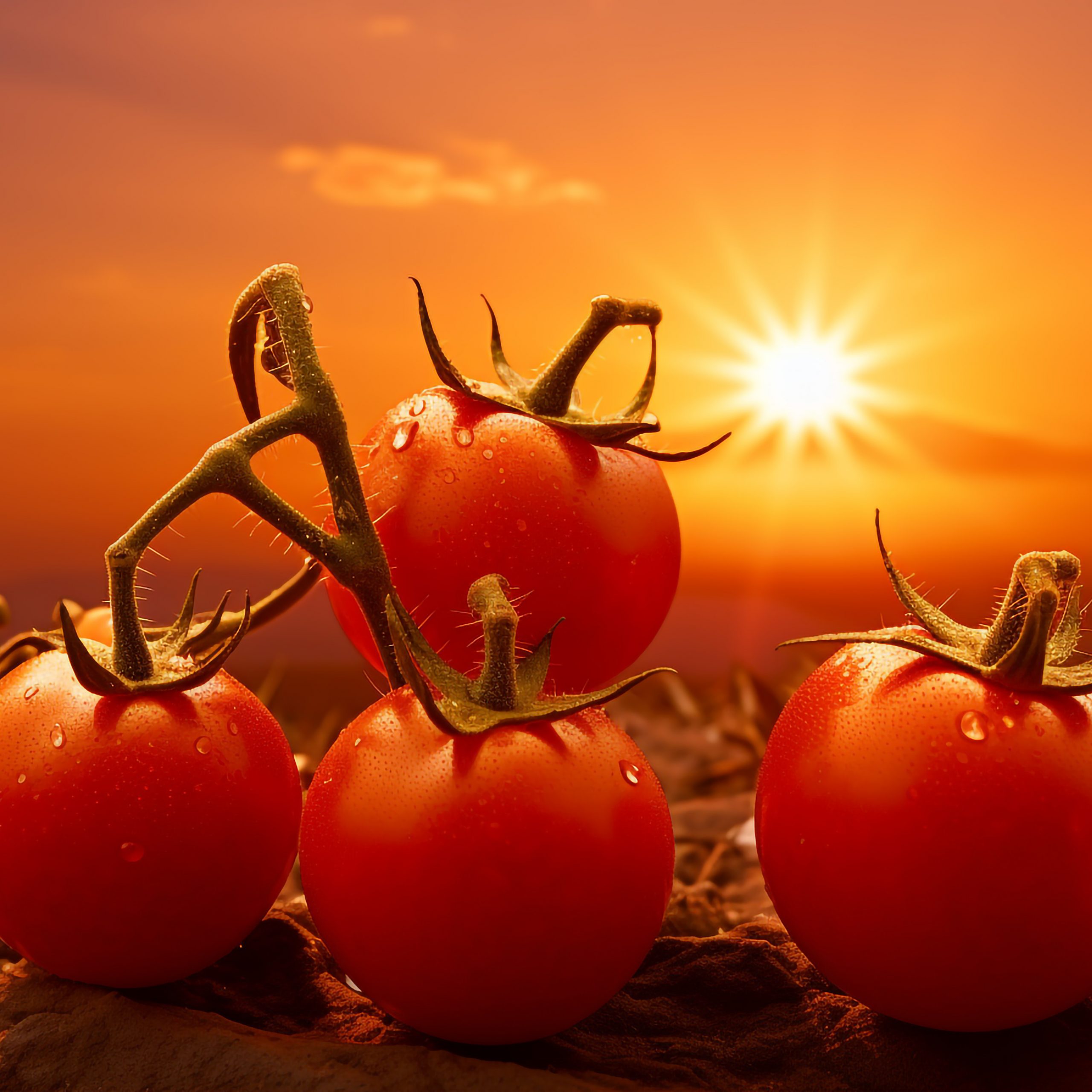 夕暮れの光の中のトマト