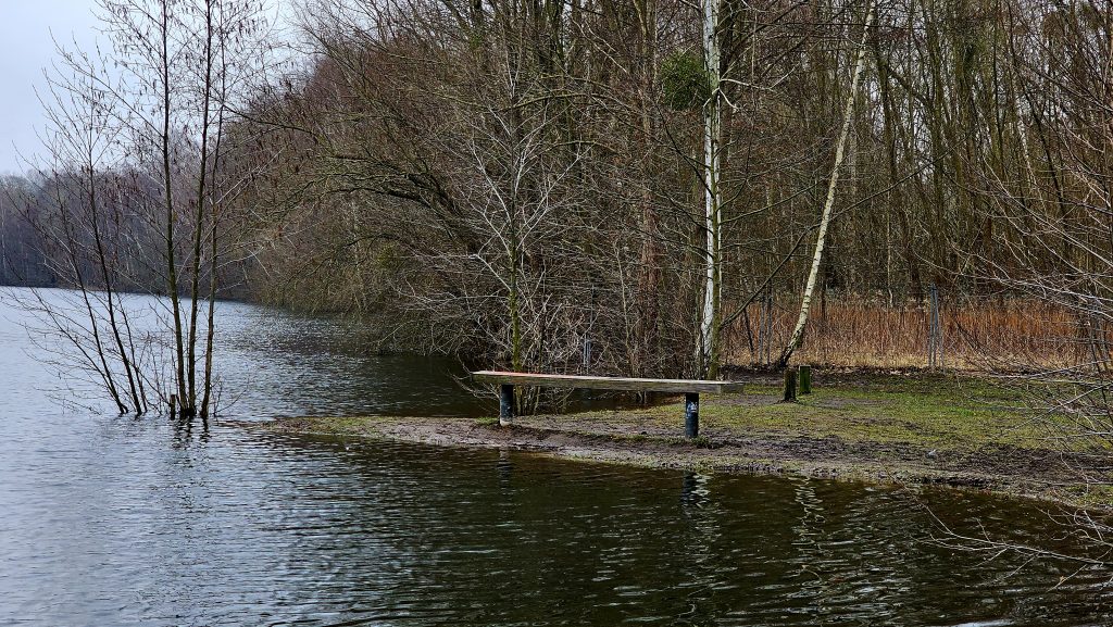 Benches will soon be under water at Nymphensee (February 2024)