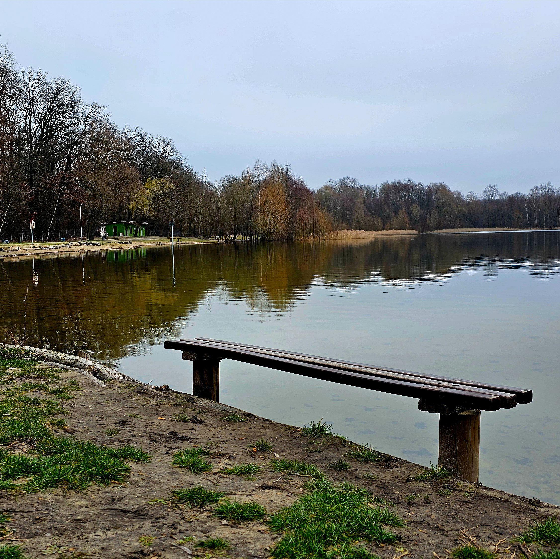 Sitzbänke bald unter Wasser am Nymphensee (Februar 2024)